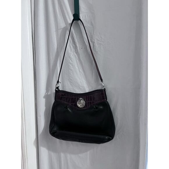 Brighton Vintage Black Pebble Brown Croc Leather Peyton Shoulder Bag 12 X 9 - Picture 11 of 14